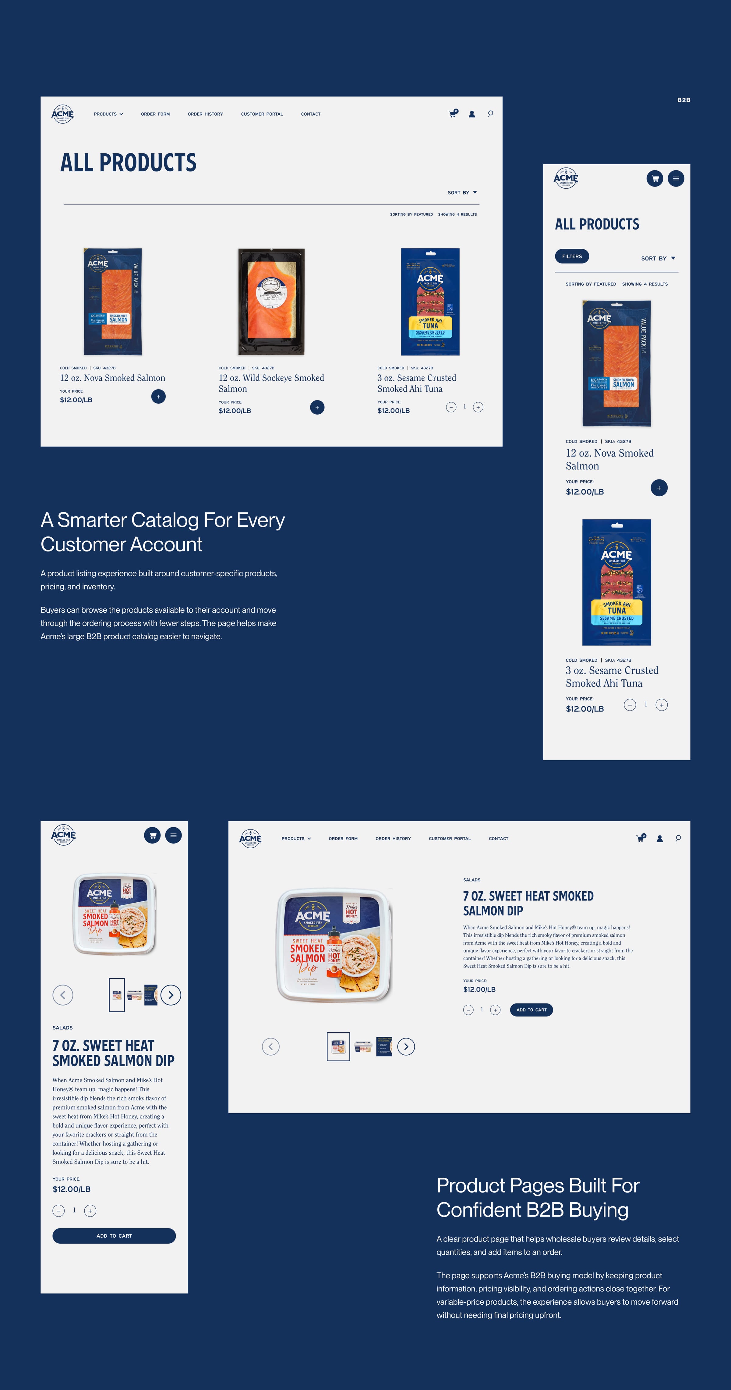 Acme B2B collection and product pages: A Smarter Catalog for Every Customer Account; Product Pages Built for Confident B2B Buying