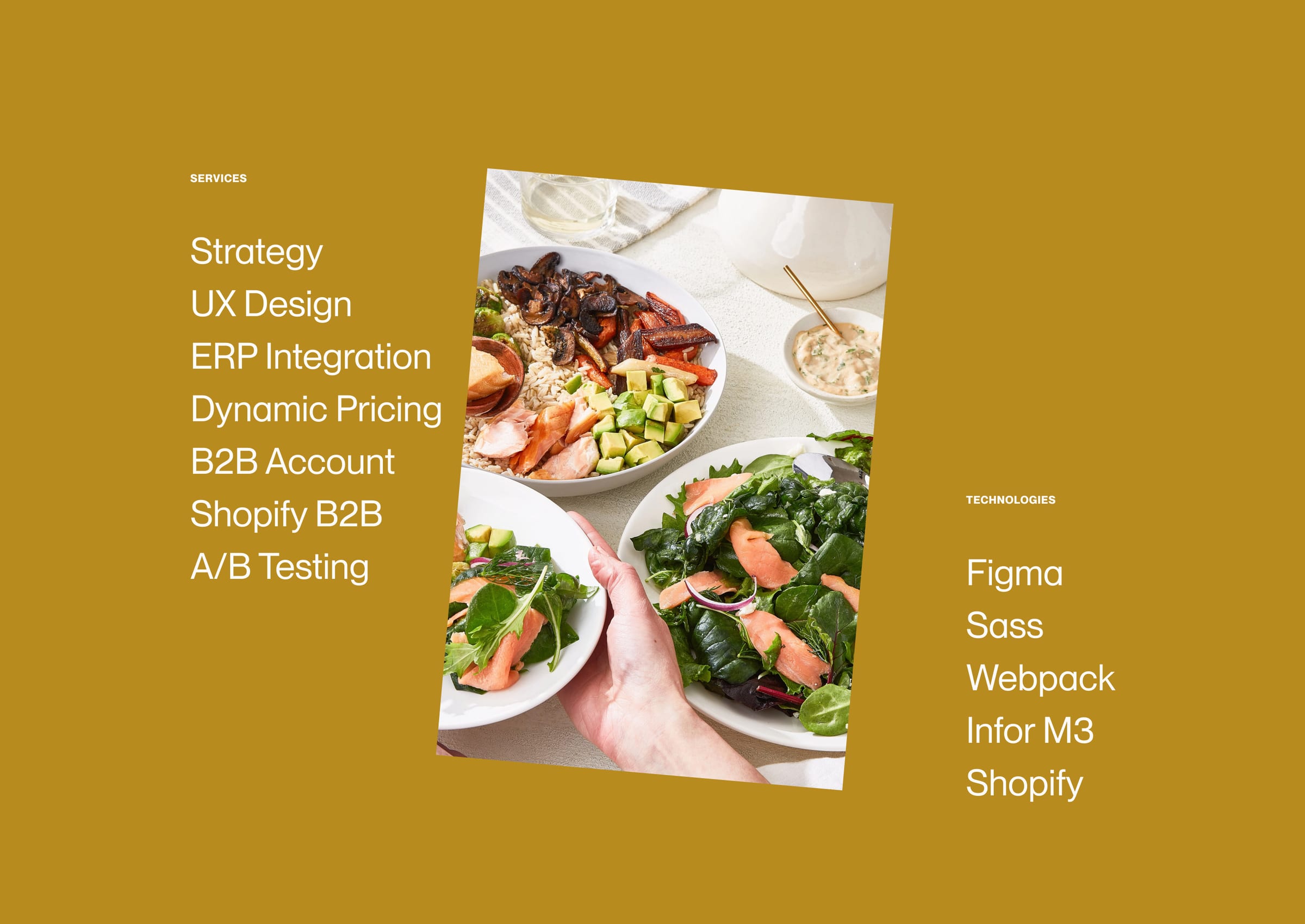 Services: Strategy, UX Design, ERP Integration, Dynamic Pricing, B2B Account, Shopify B2B, A/B Testing. Technologies: Figma, Sass, Webpack, Infor M3, Shopify