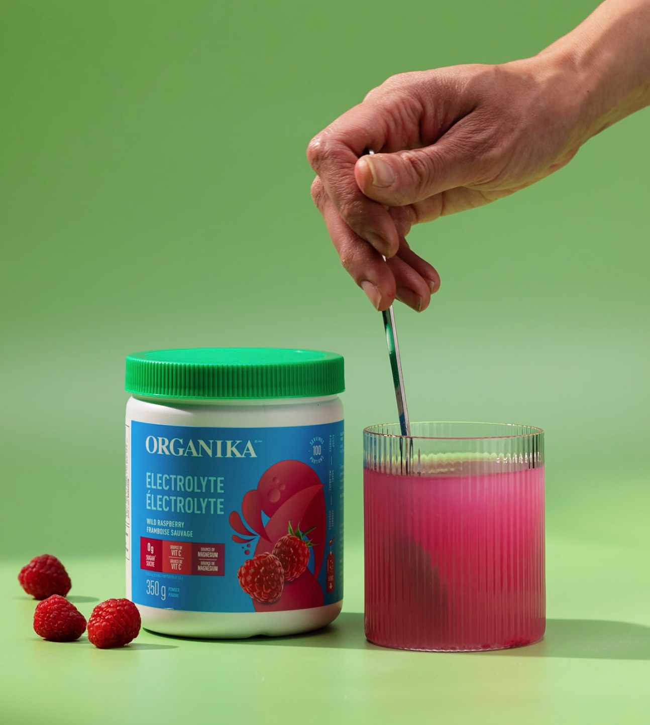 Organika Electrolyte product mixed into a glass