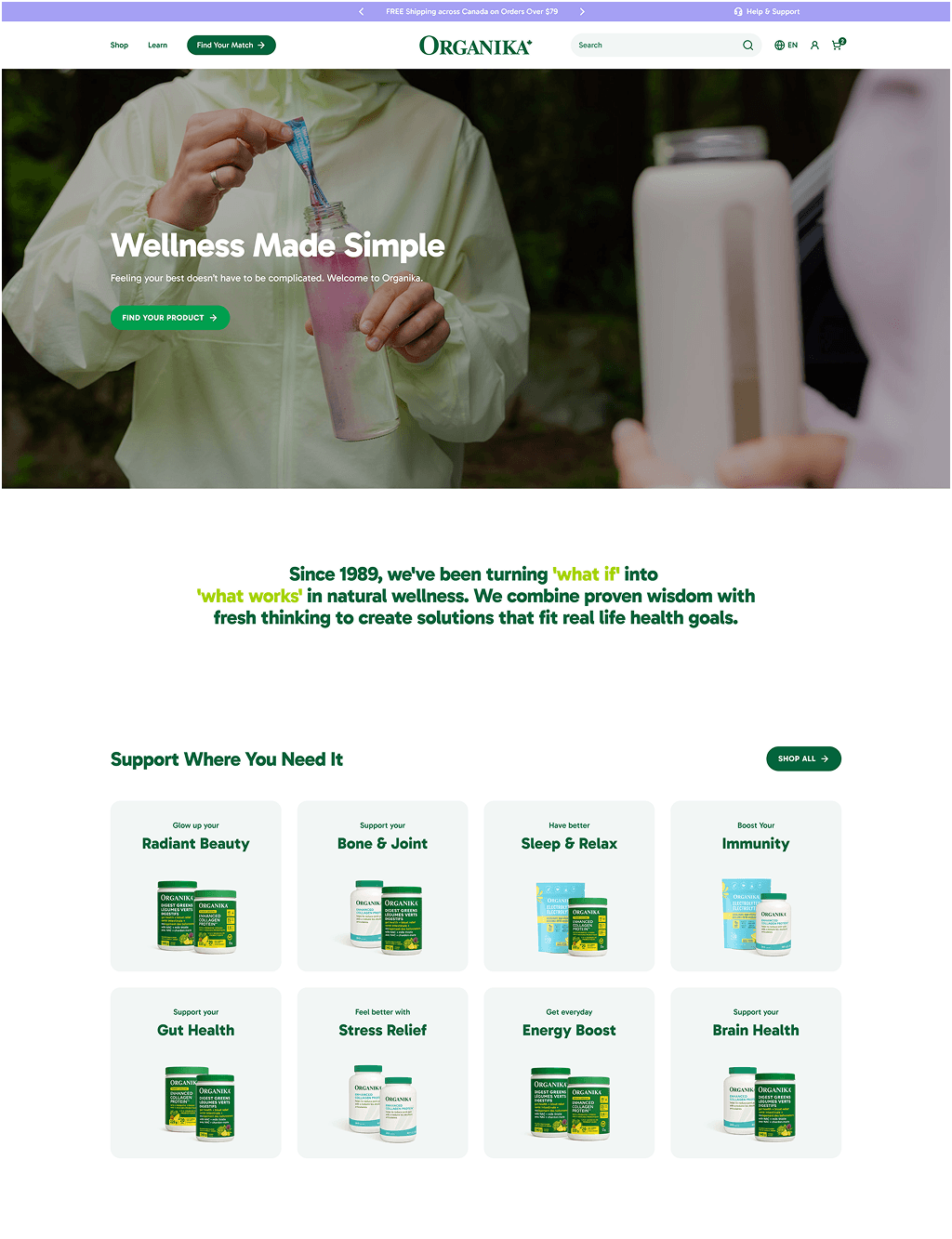 Organika redesigned Shopify homepage