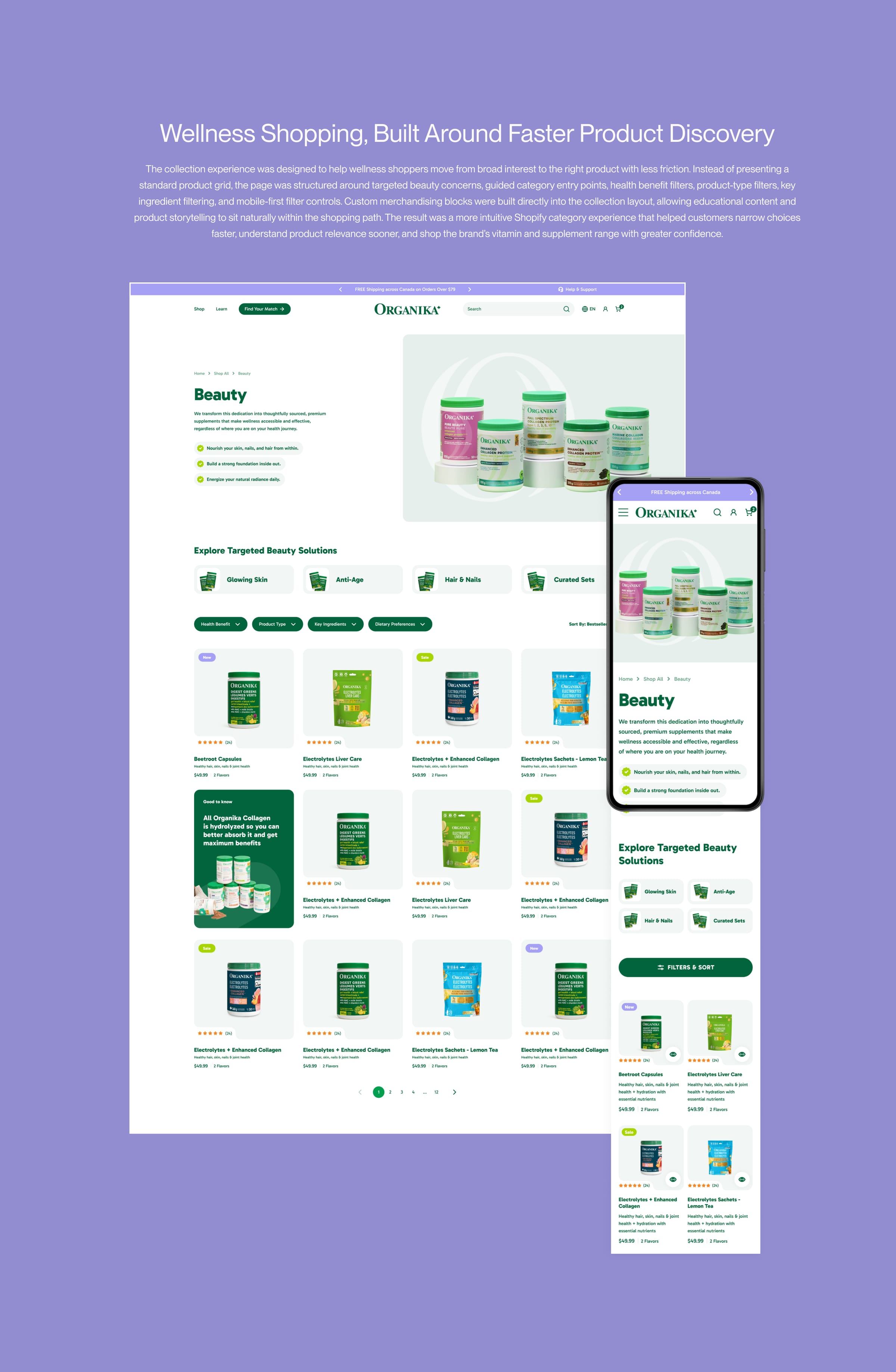 Organika collection experience: Wellness Shopping, Built Around Faster Product Discovery