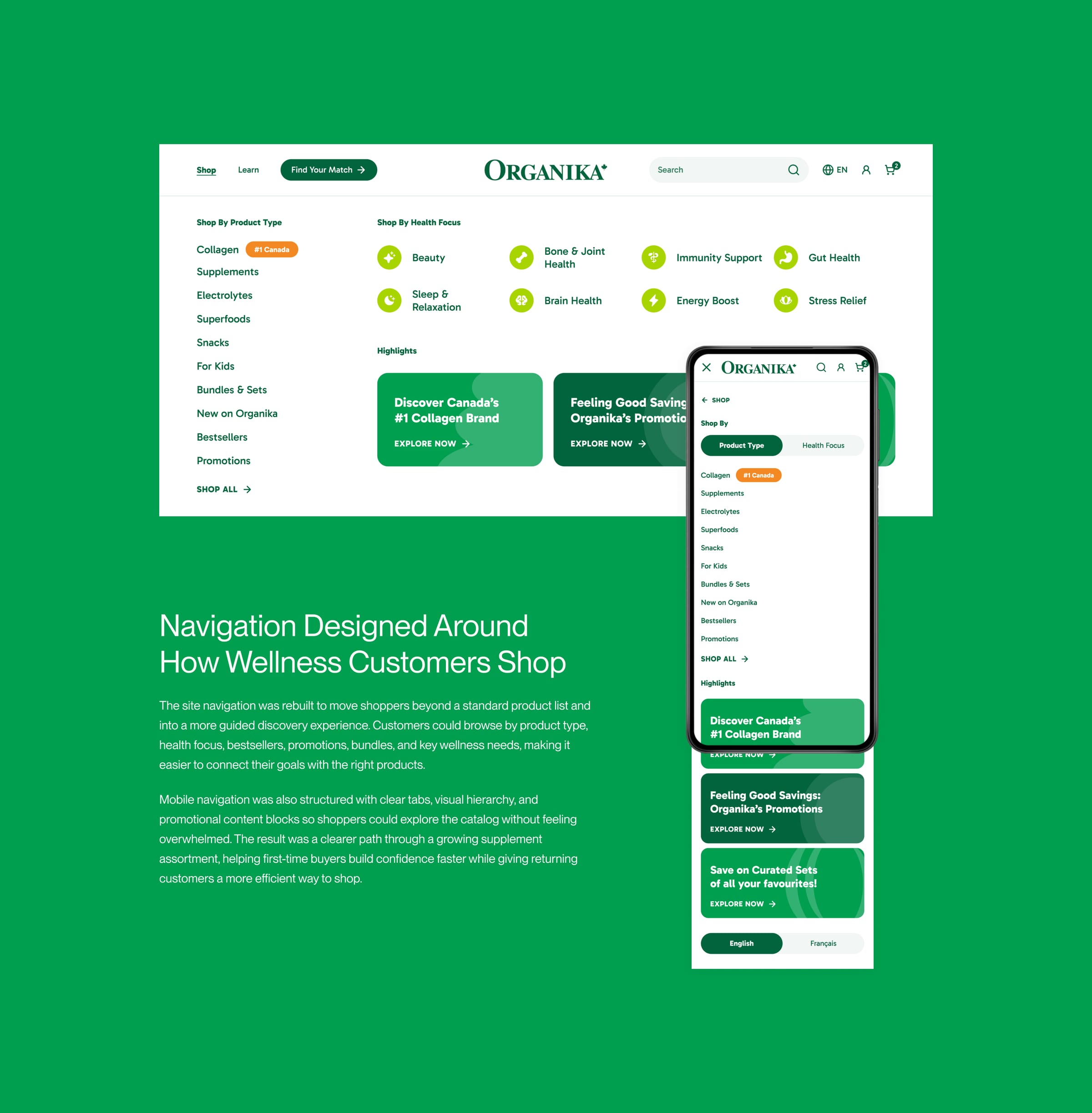 Organika navigation: Navigation Designed Around How Wellness Customers Shop
